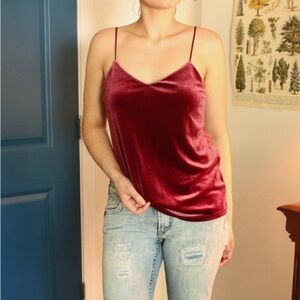 Burgundy, velvet spaghetti strap tank top